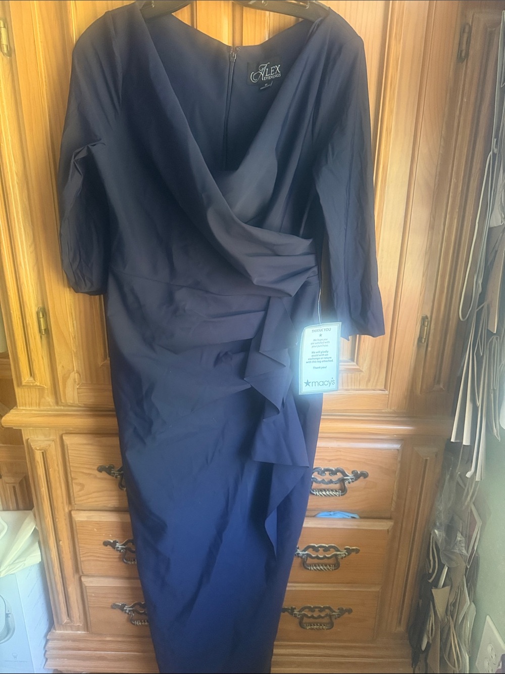 Alex Evenings Navy Draped Ruffle gown